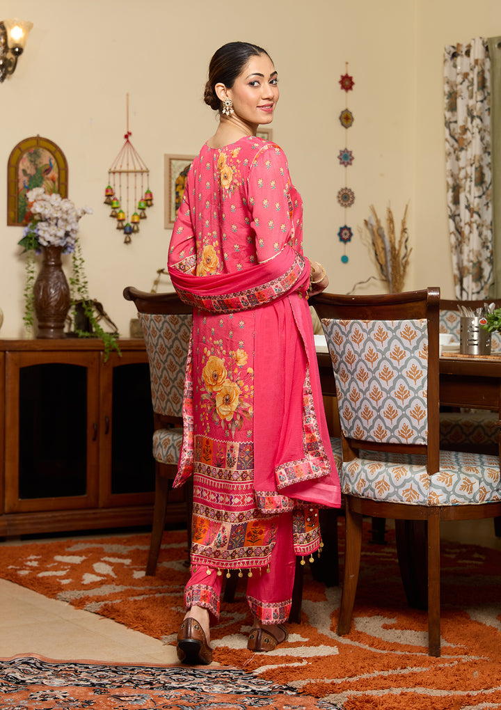 Rani Pink Mirrorwork Crepe Readymade Salwar Suit