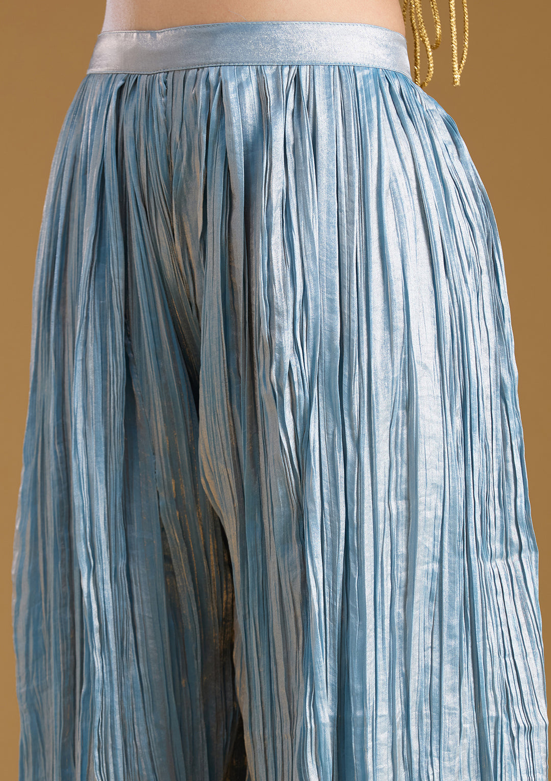 Blue Threadwork Tissue Readymade Salwar Suit