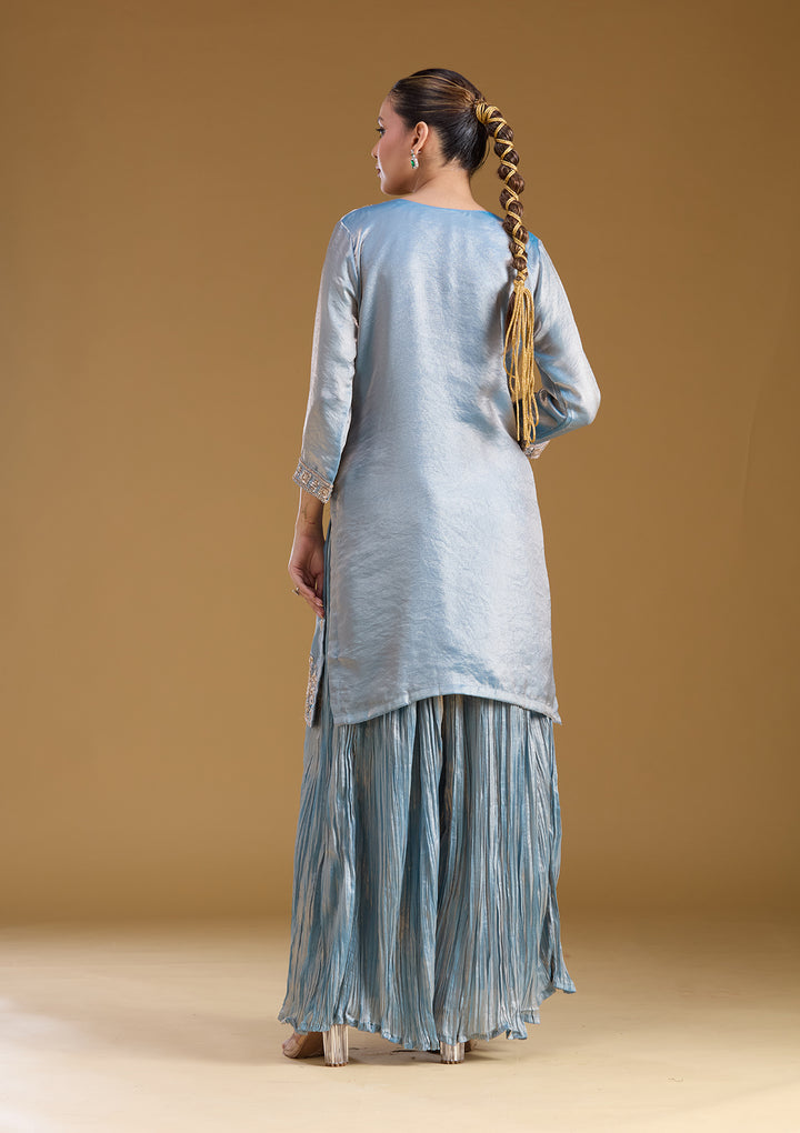 Blue Threadwork Tissue Readymade Salwar Suit