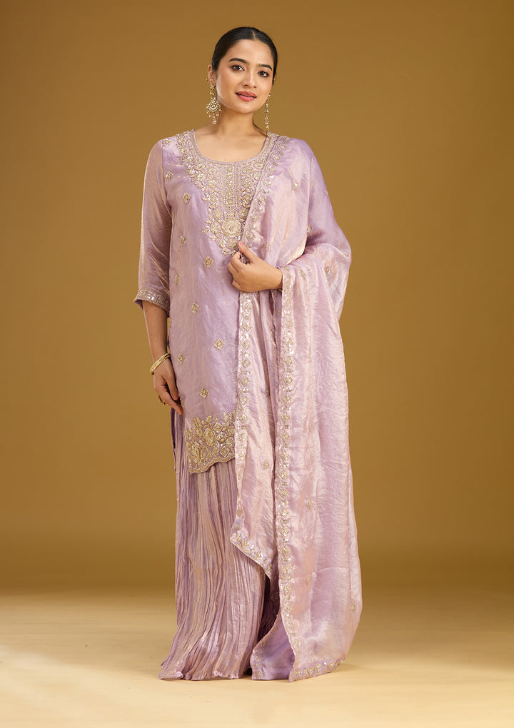 Lavender Threadwork Tissue Readymade Salwar Suit