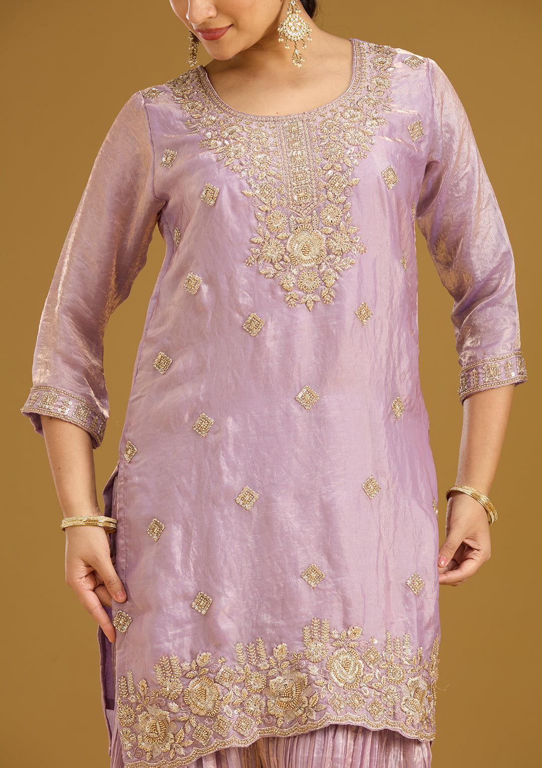 Lavender Threadwork Tissue Readymade Salwar Suit