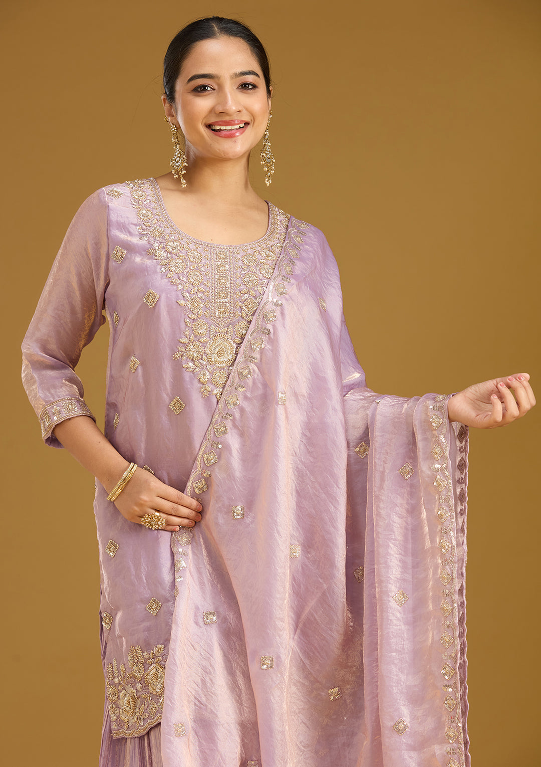 Lavender Threadwork Tissue Readymade Salwar Suit