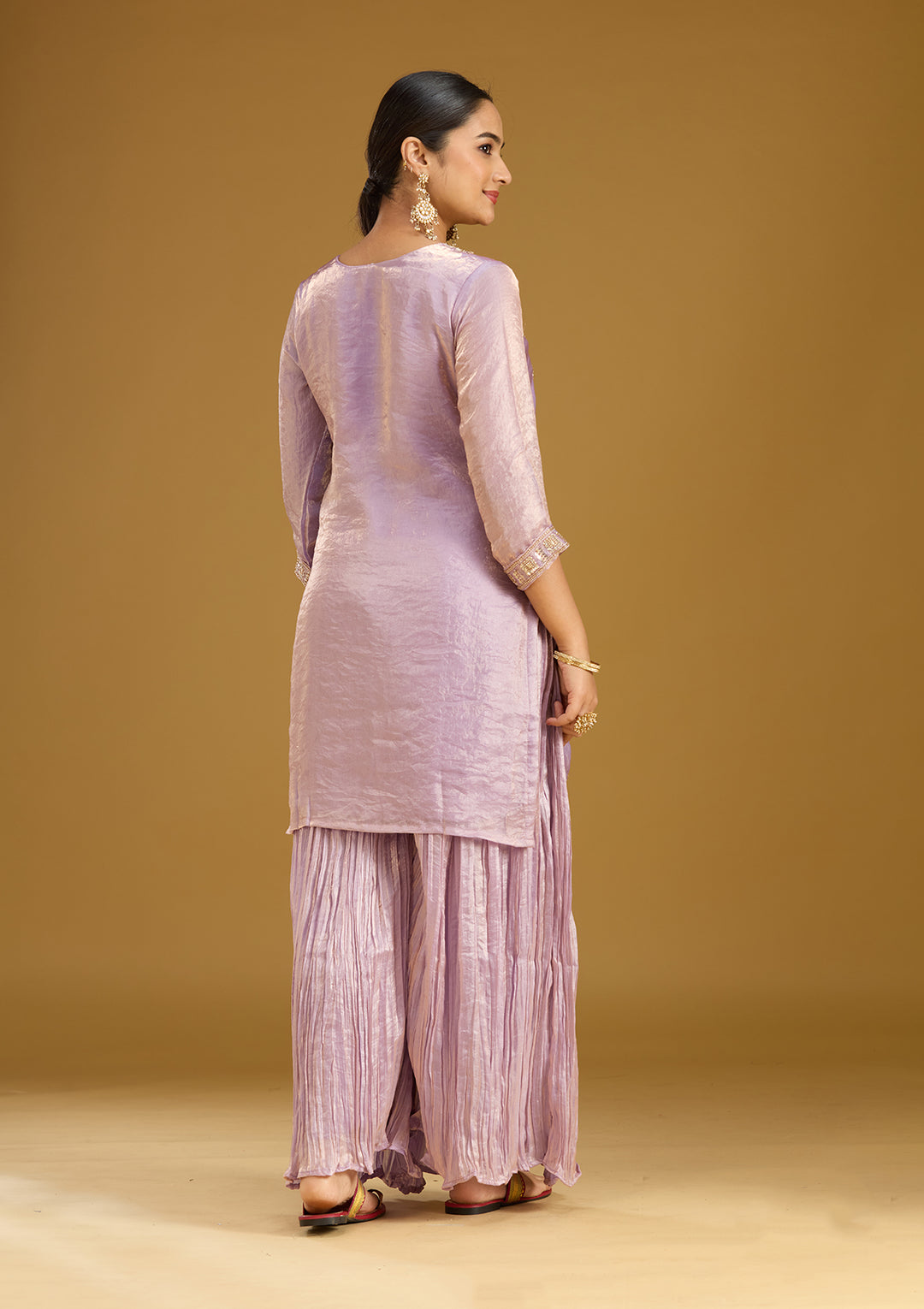 Lavender Threadwork Tissue Readymade Salwar Suit