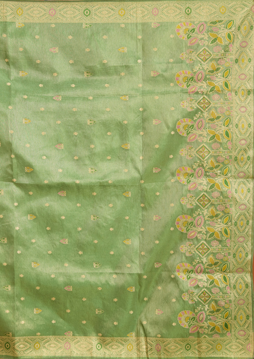 Leaf Green Zariwork Brocade Readymade Salwar Suit