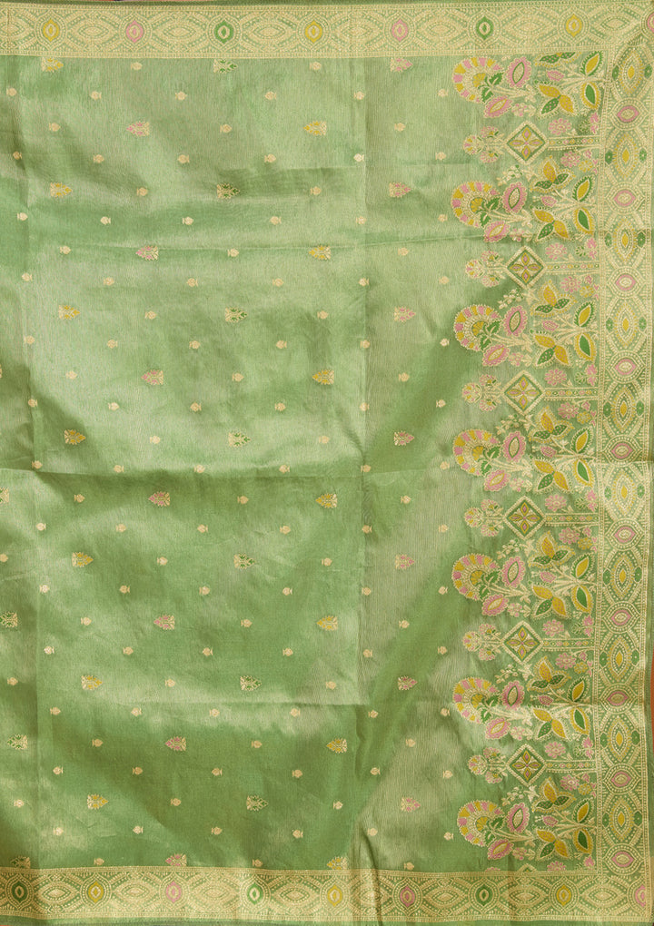 Leaf Green Zariwork Brocade Readymade Salwar Suit