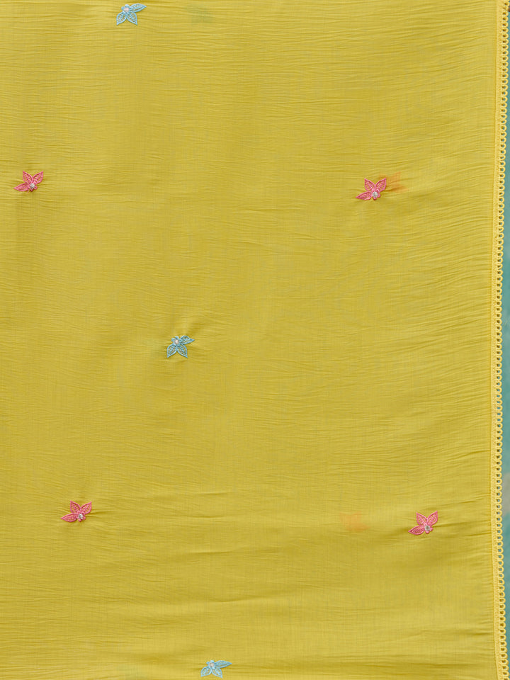 Yellow Threadwork Chanderi Readymade Salwar Suit