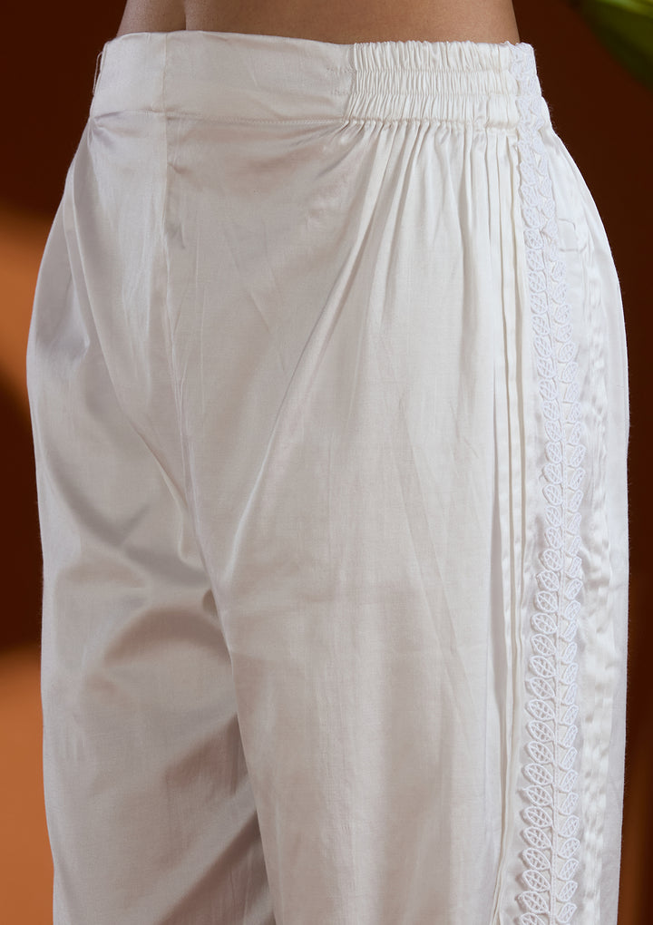 White Threadwork Tissue Readymade Salwar Suit