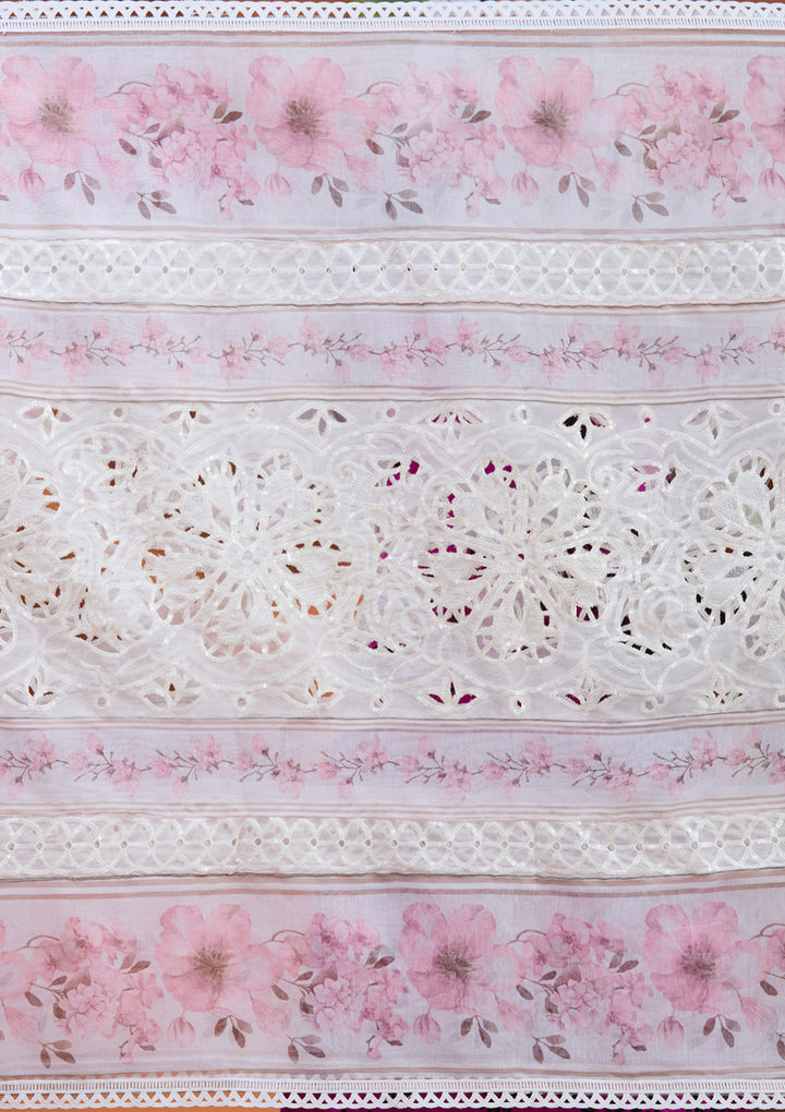 White Threadwork Tissue Readymade Salwar Suit