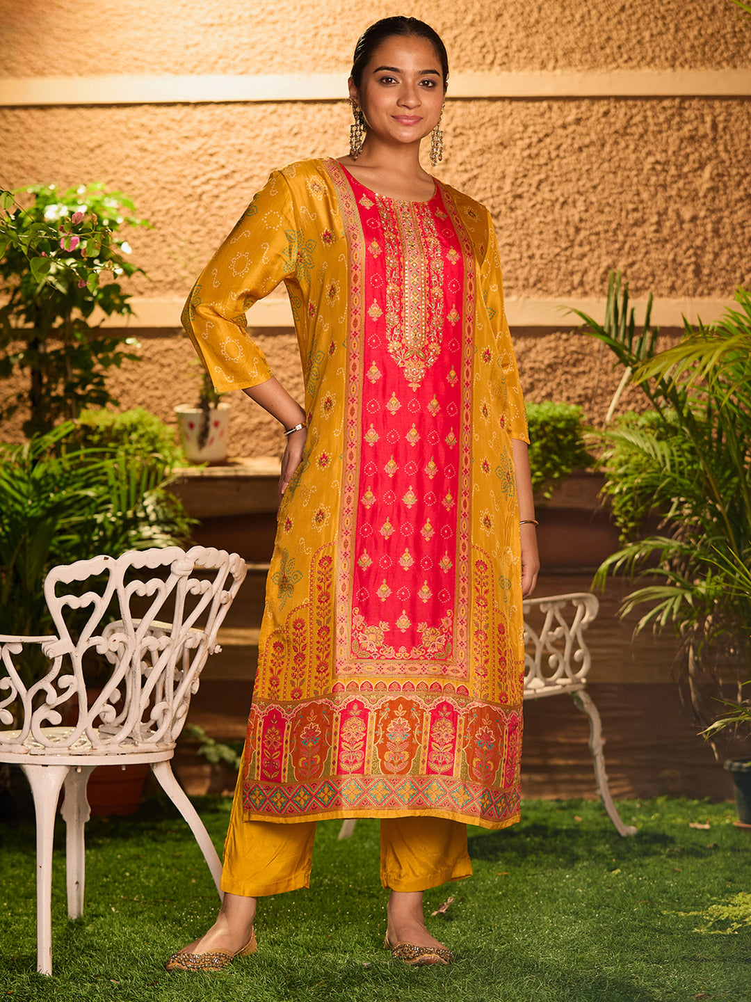 Mustard Yellow Sequins Soft Raw Silk Readymade Salwar Suit