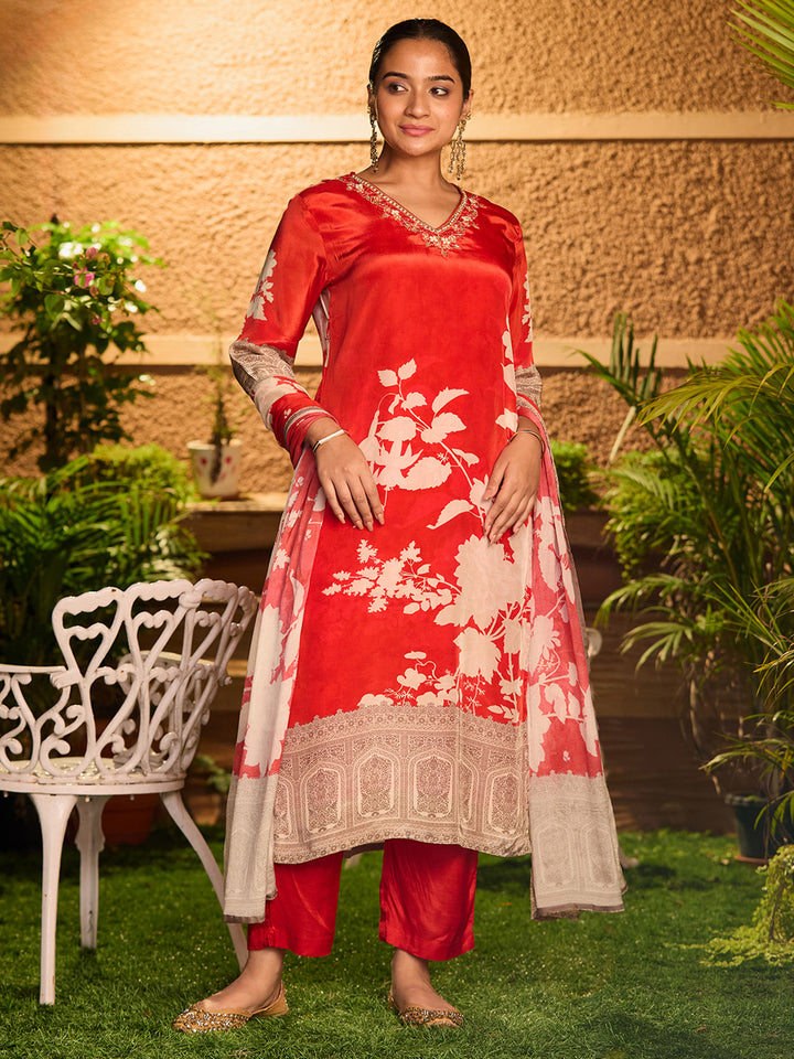 Rust Cutdana Satin Readymade Salwar Suit
