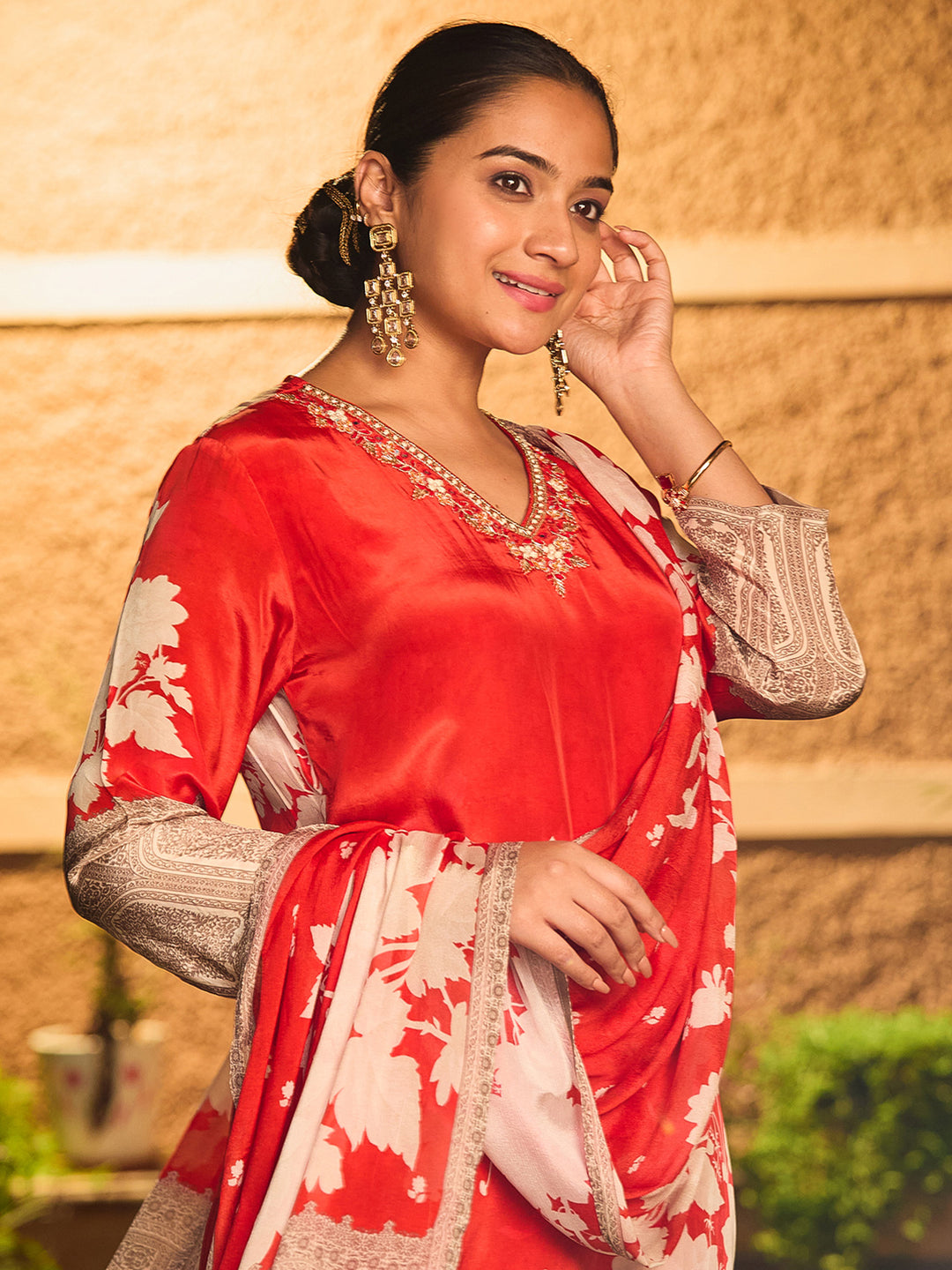 Rust Cutdana Satin Readymade Salwar Suit