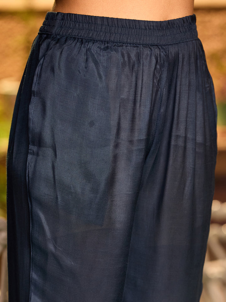 Navy Blue Cutdana Satin Readymade Salwar Suit