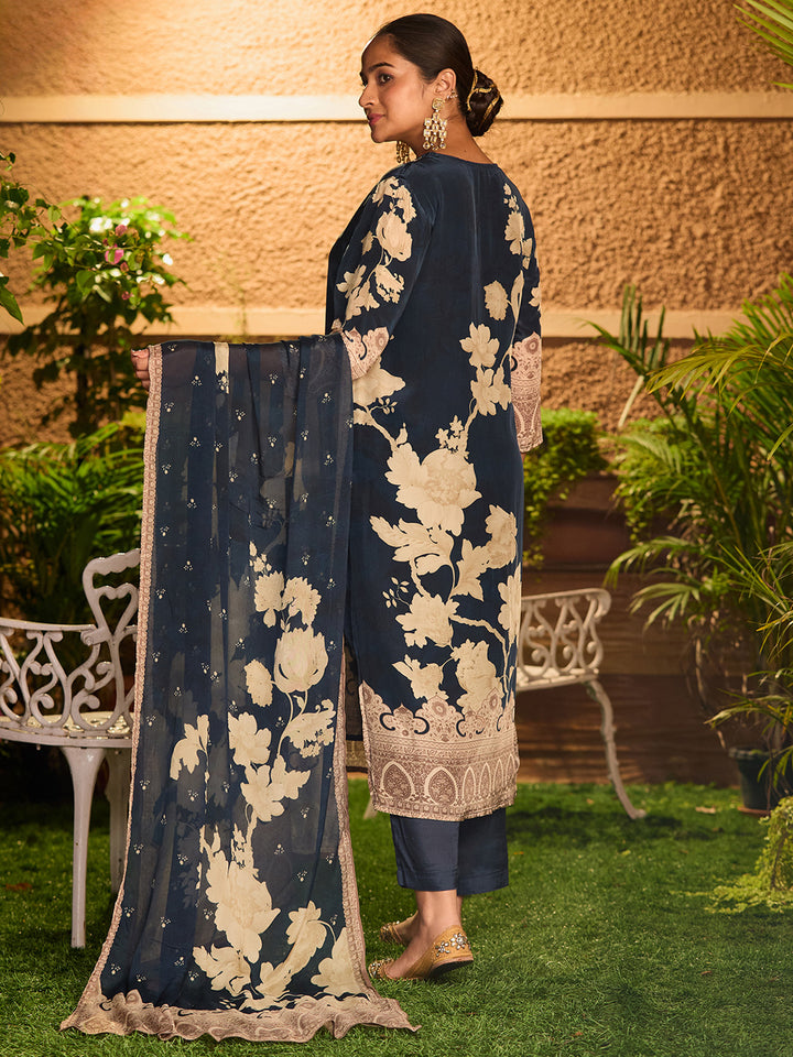 Navy Blue Cutdana Satin Readymade Salwar Suit