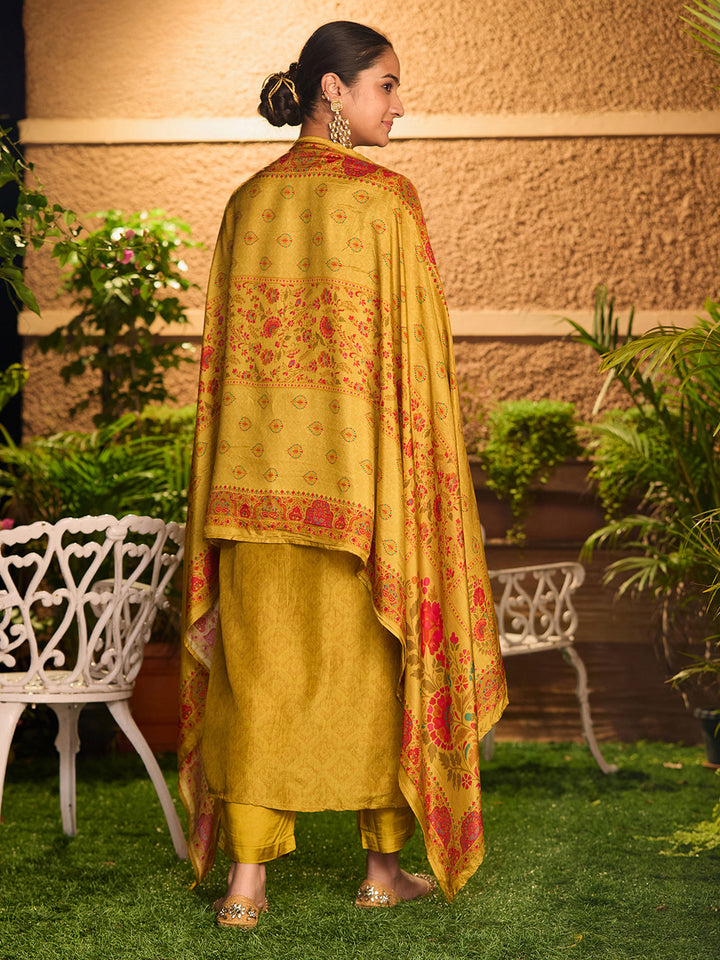 Mehandi Green Cutdana Soft Raw Silk Readymade Salwar Suit