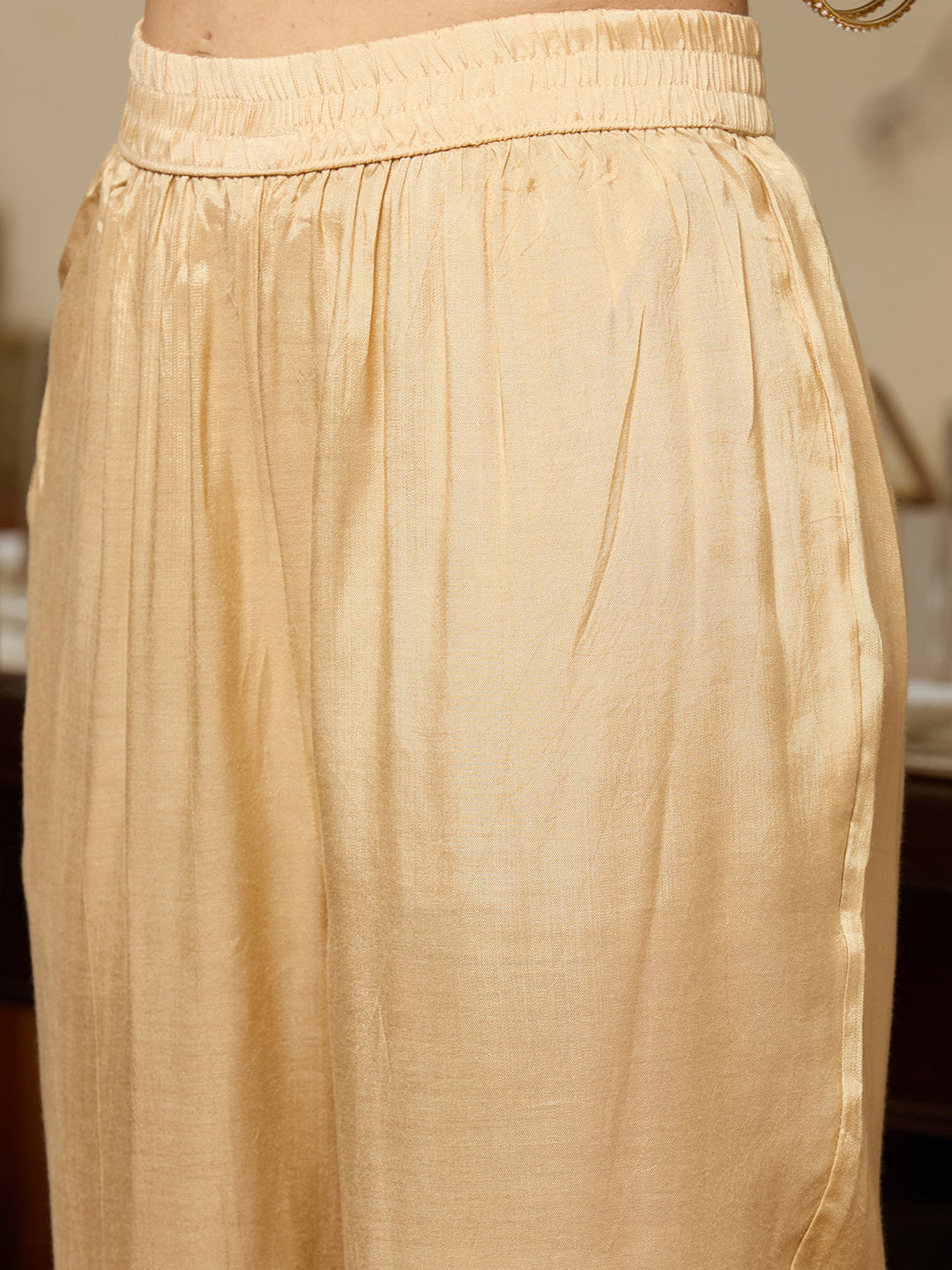 Beige Cutdana Tissue Readymade Salwar Suit