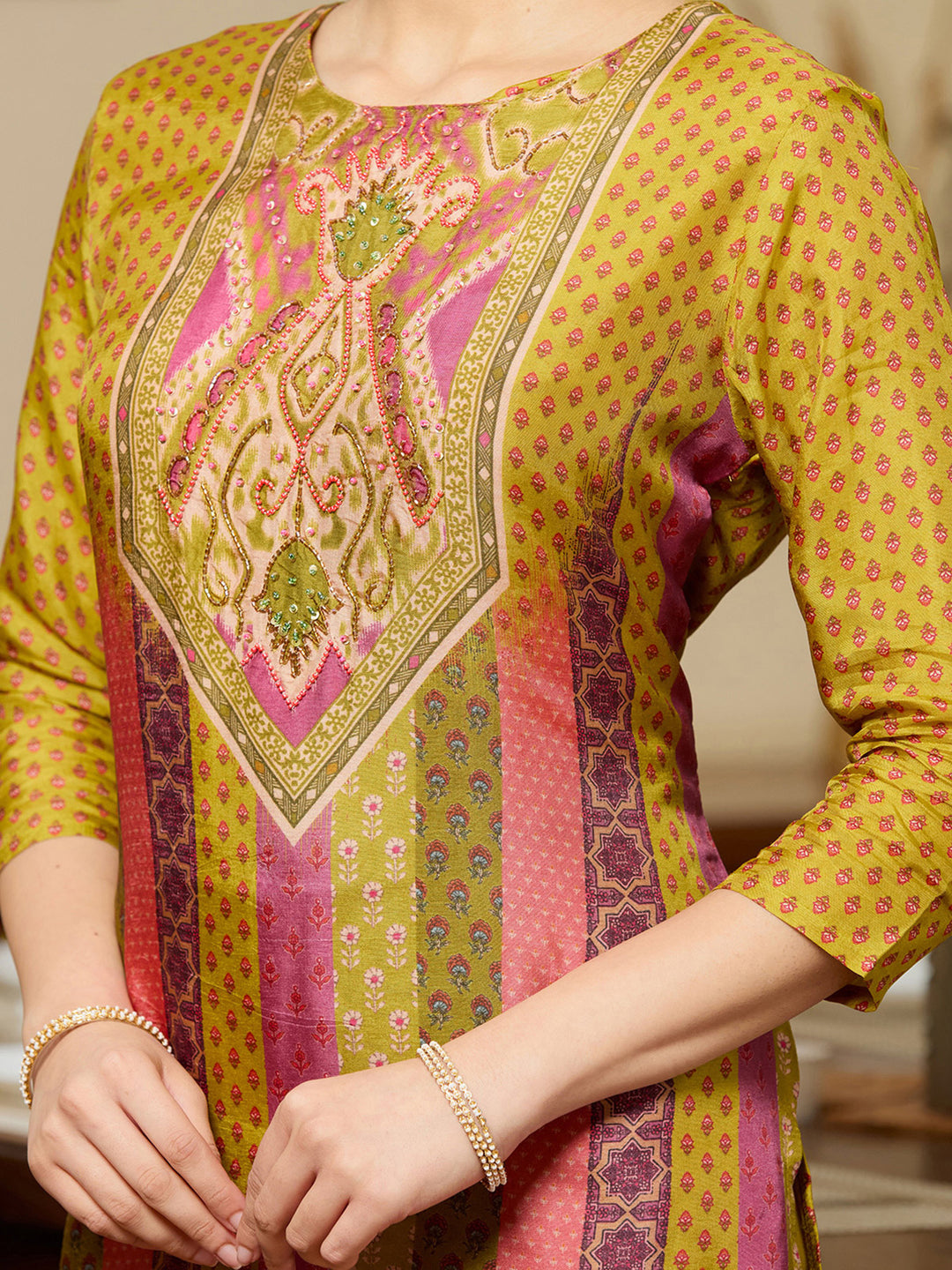 Mehandi Green Cutdana Satin Readymade Salwar Suit