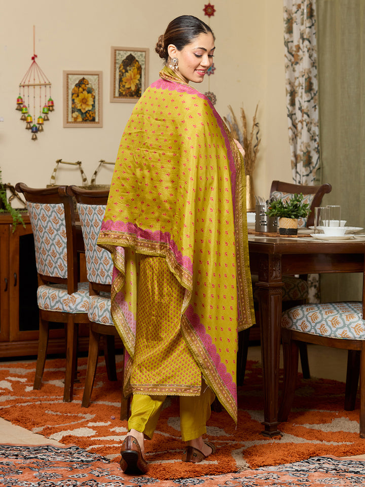 Mehandi Green Cutdana Satin Readymade Salwar Suit