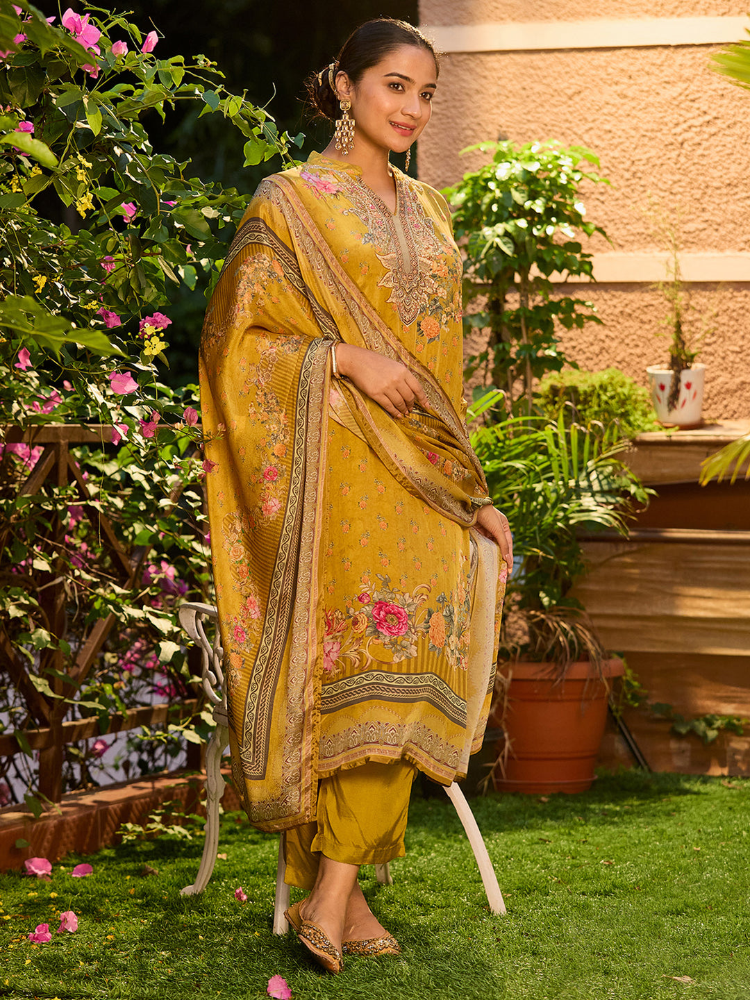 Mustard Yellow Cutdana Satin Readymade Salwar Suit