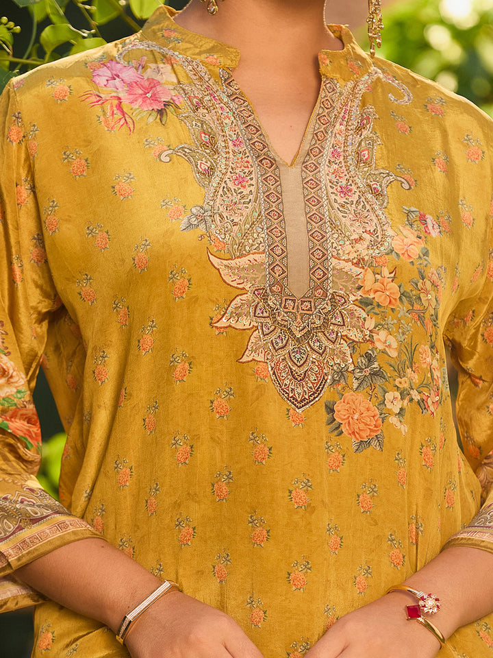 Mustard Yellow Cutdana Satin Readymade Salwar Suit