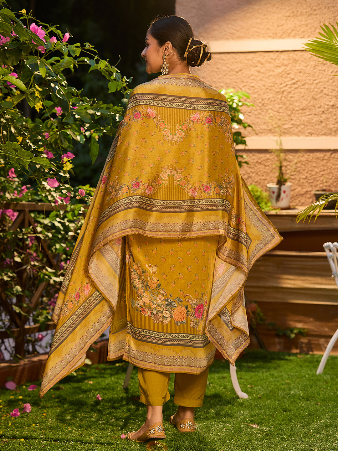Mustard Yellow Cutdana Satin Readymade Salwar Suit