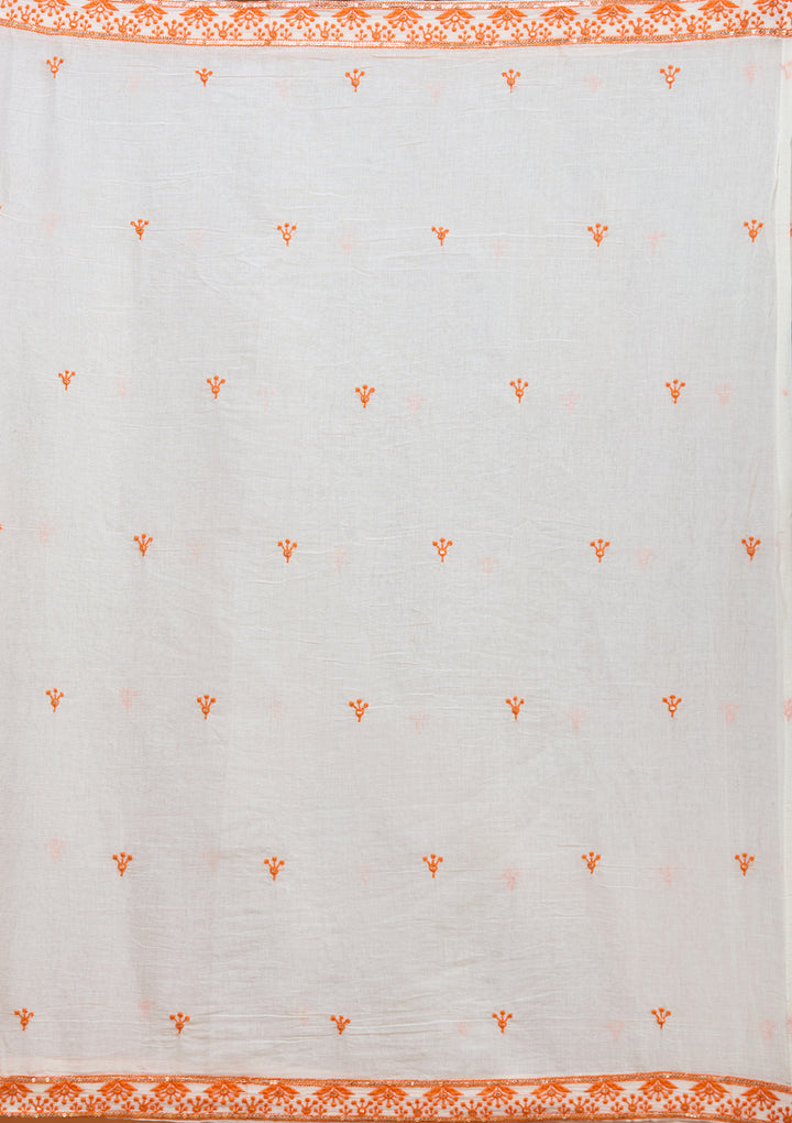 Off White Threadwork Chanderi Readymade Salwar Suit