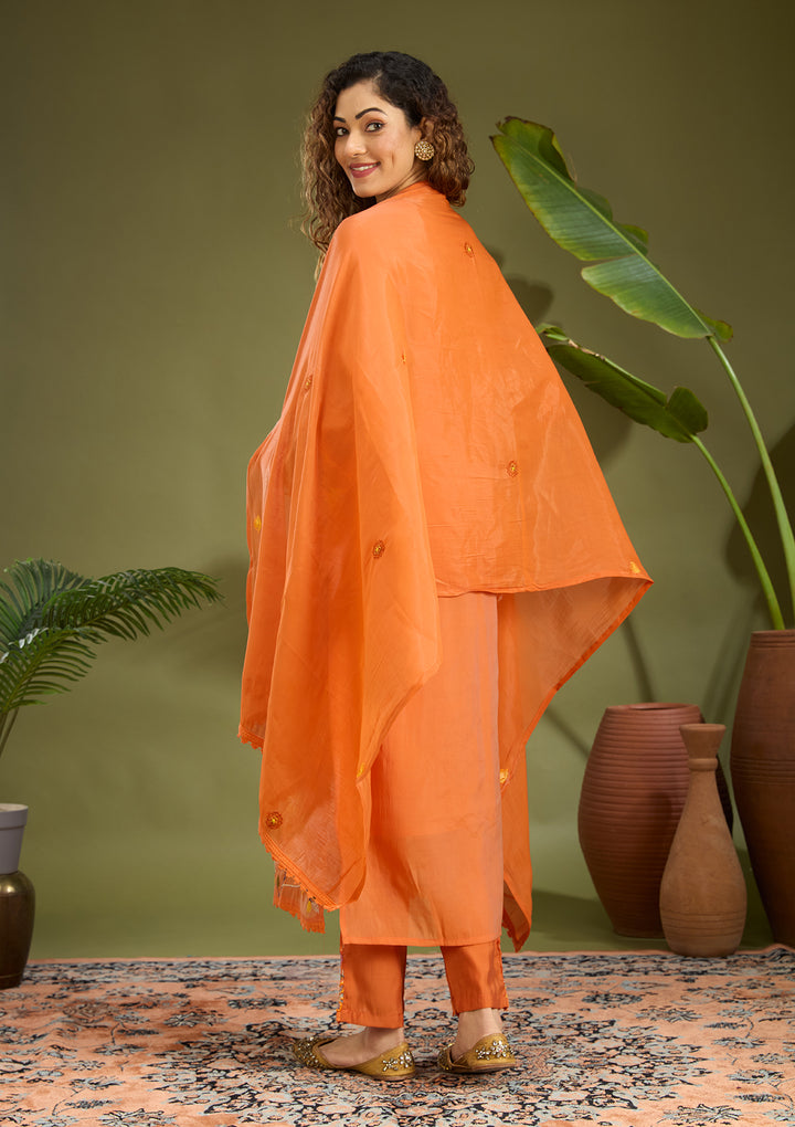 Orange Sequins Chanderi Readymade Salwar Suit