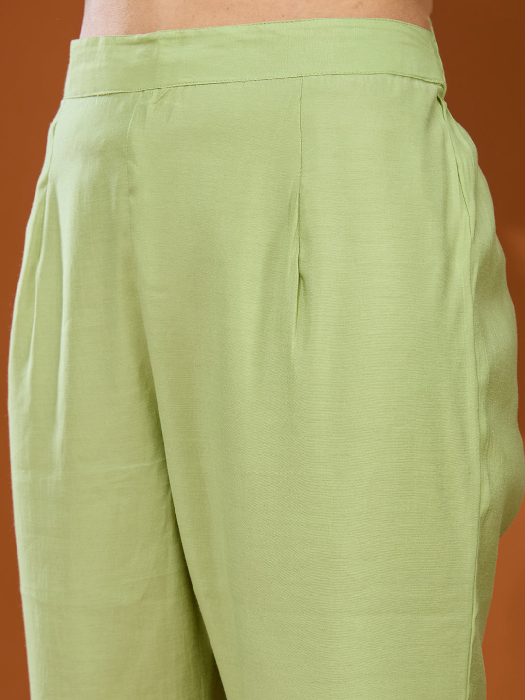 Pista Green Threadwork Chanderi Readymade Salwar Suit