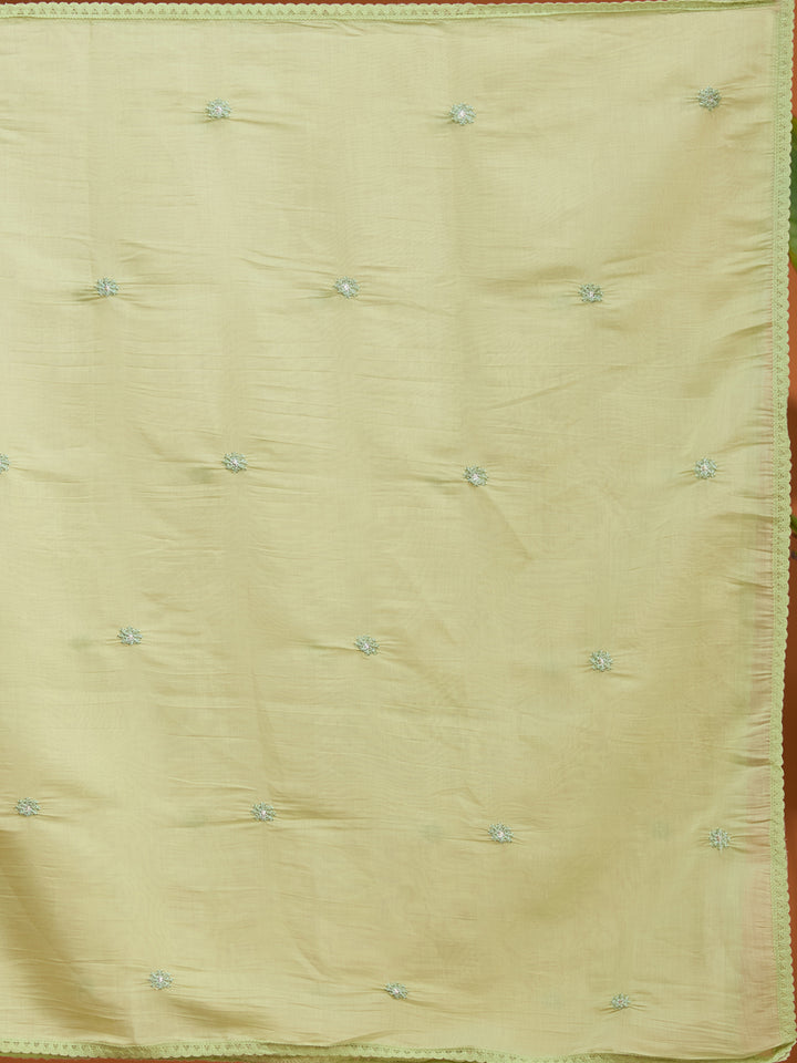 Pista Green Threadwork Chanderi Readymade Salwar Suit