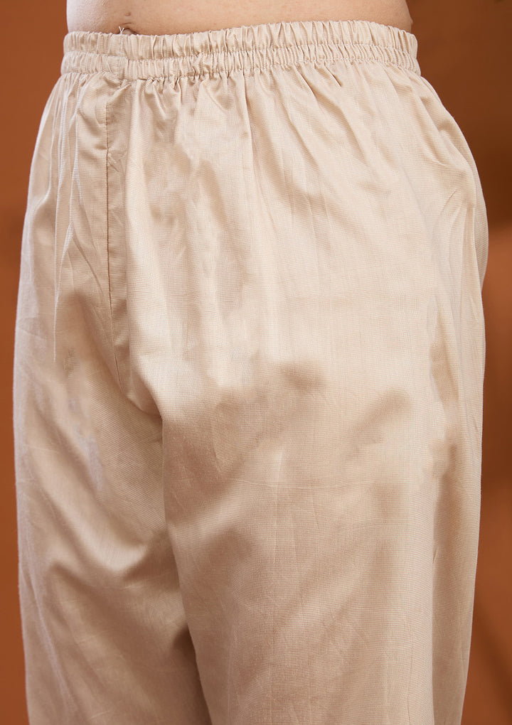 Beige Threadwork Tissue Readymade Salwar Suit