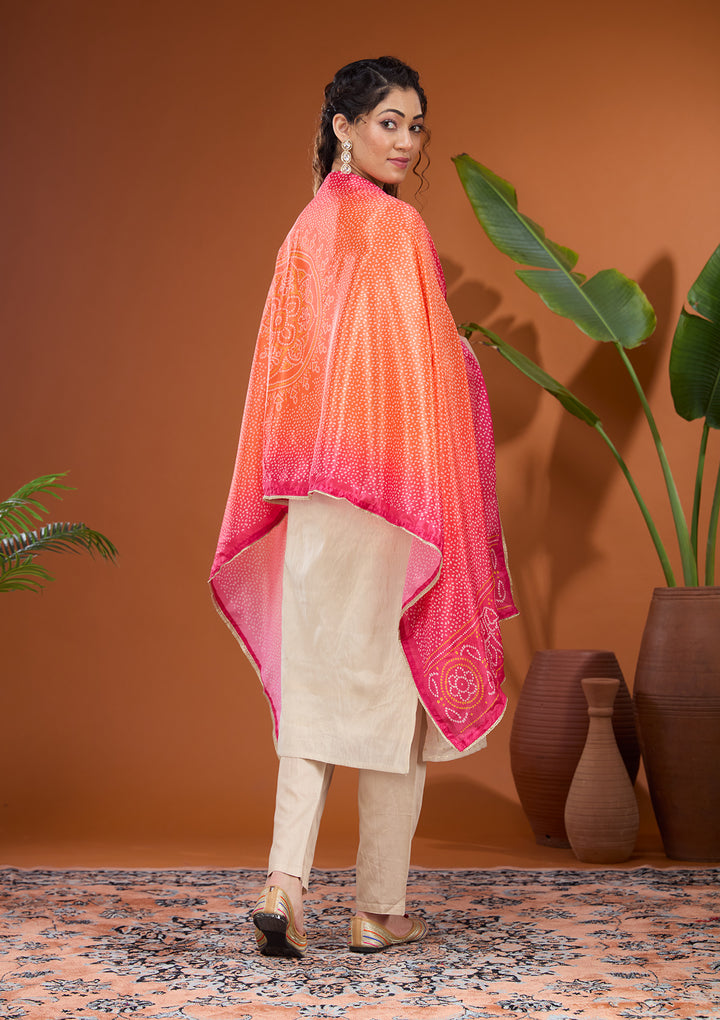 Beige Threadwork Tissue Readymade Salwar Suit