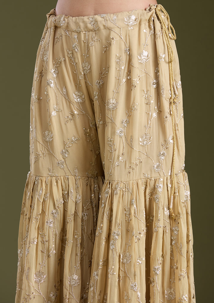 Beige Sequins Georgette Readymade Salwar Suit