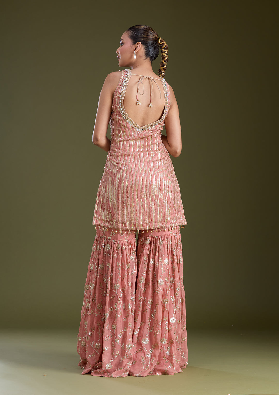 Peach Sequins Georgette Readymade Salwar Suit