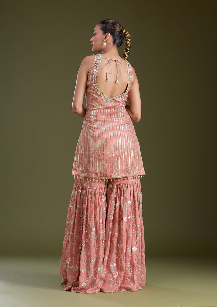 Peach Sequins Georgette Readymade Salwar Suit