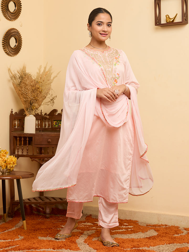 Peach Cording Chanderi Readymade Salwar Suit