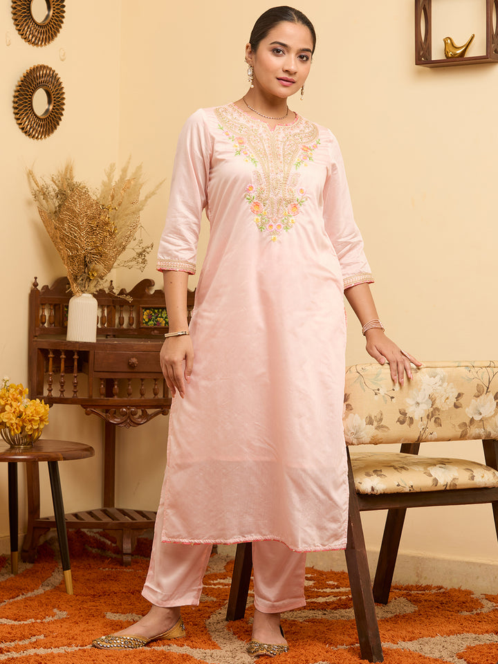 Peach Cording Chanderi Readymade Salwar Suit