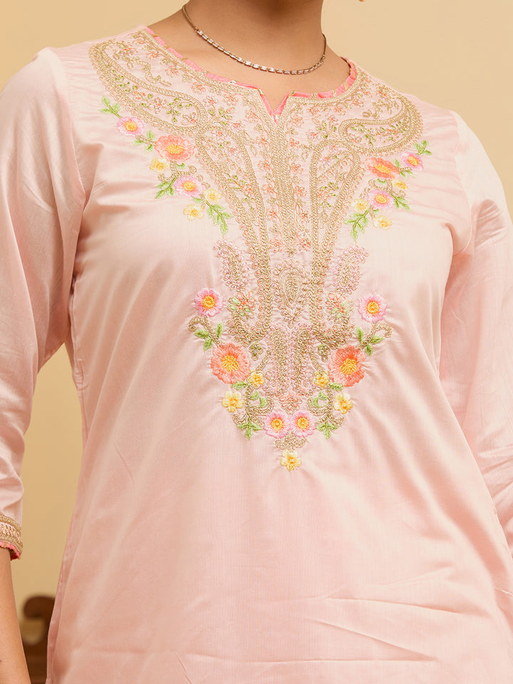 Peach Cording Chanderi Readymade Salwar Suit