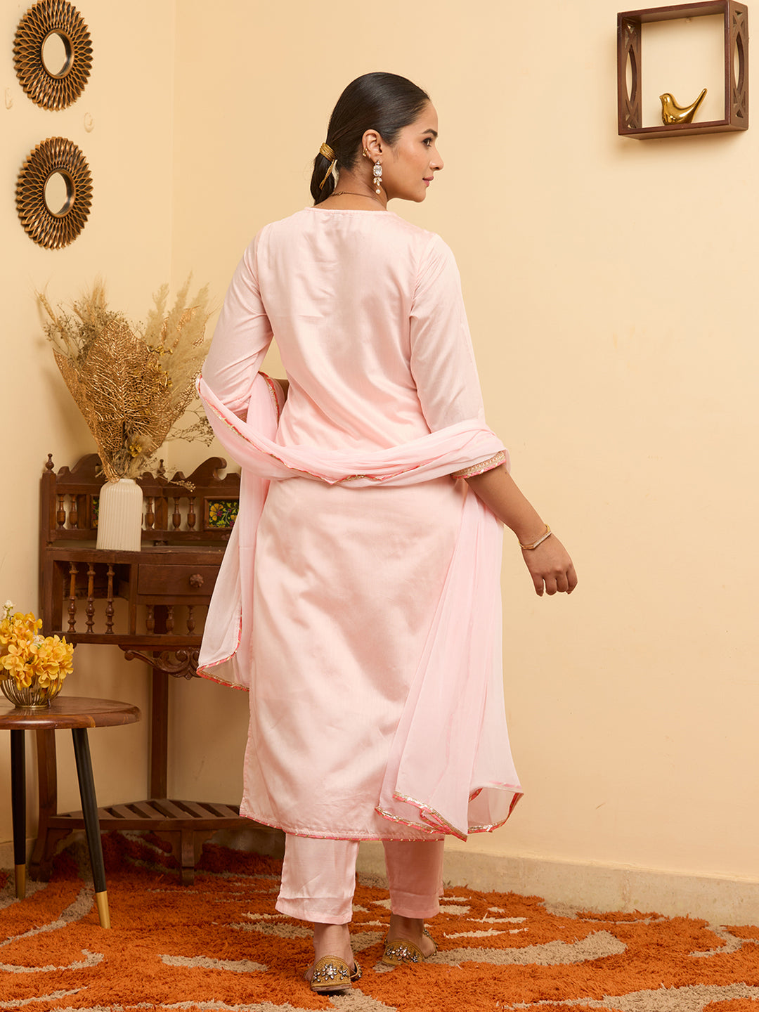 Peach Cording Chanderi Readymade Salwar Suit