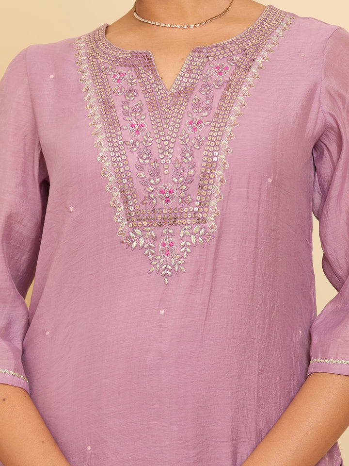 Lavender Mirrorwork Chanderi Readymade Salwar Suit