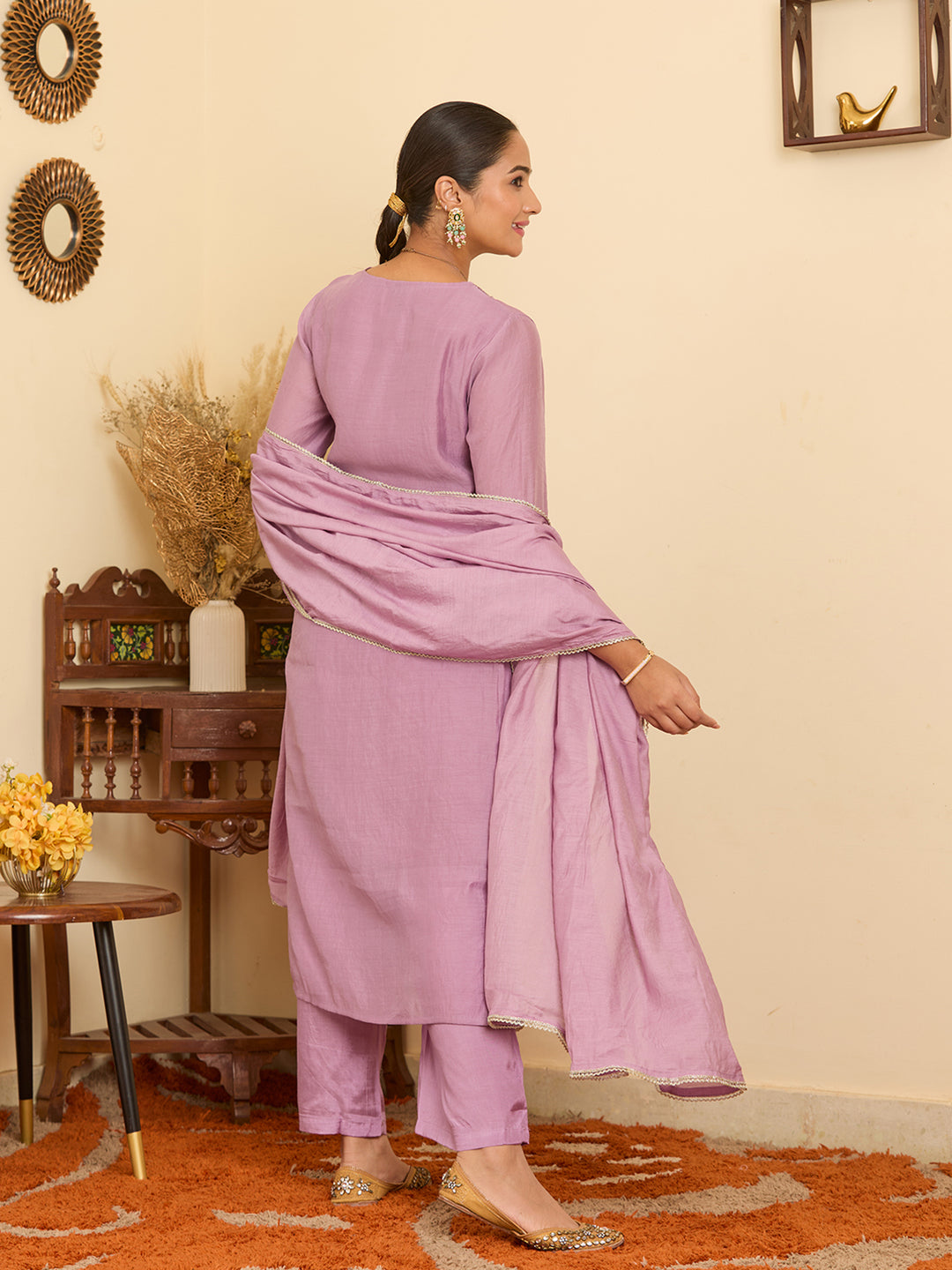 Lavender Mirrorwork Chanderi Readymade Salwar Suit