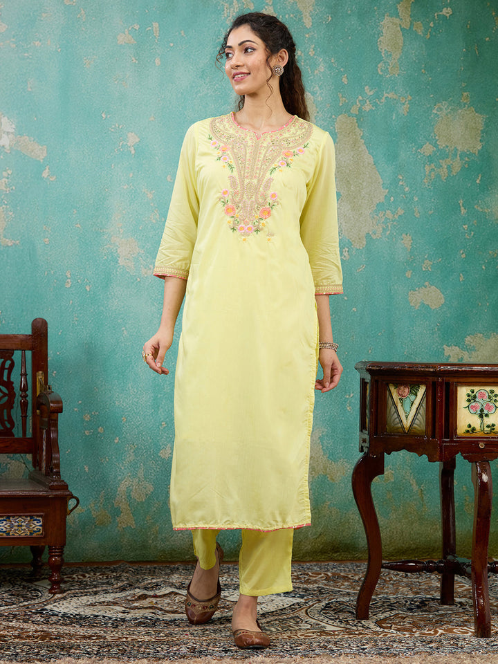 Yellow Cording Chanderi Readymade Salwar Suit