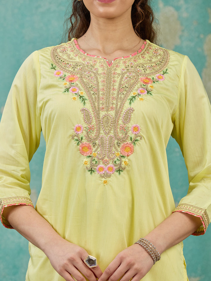 Yellow Cording Chanderi Readymade Salwar Suit