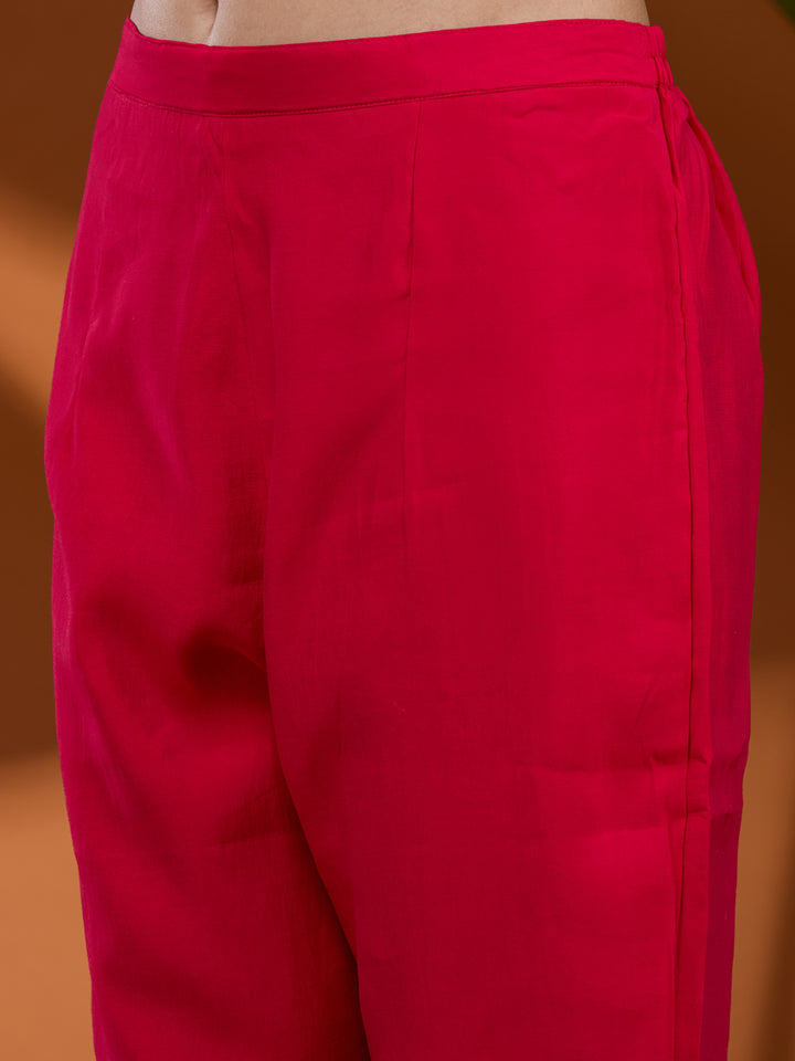 Rani Pink Threadwork Chanderi Readymade Salwar Suit