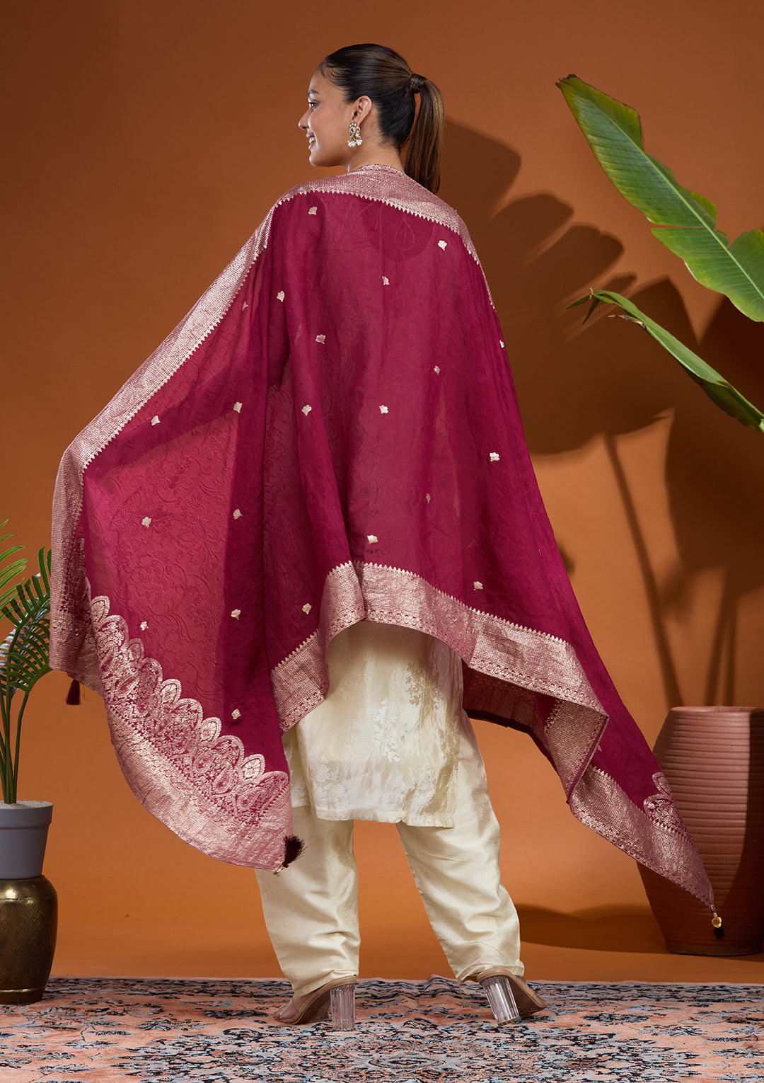 Cream Zariwork (Gold) Soft Raw Silk Readymade Salwar Suit