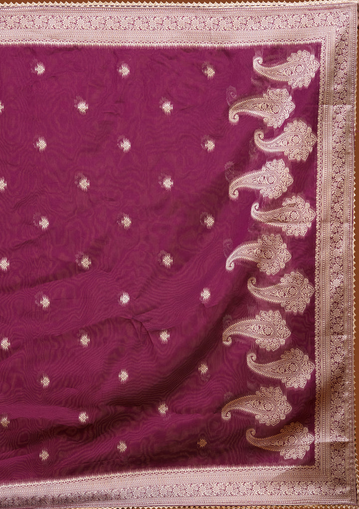 Wine Zariwork (Gold) Soft Raw Silk Readymade Salwar Suit