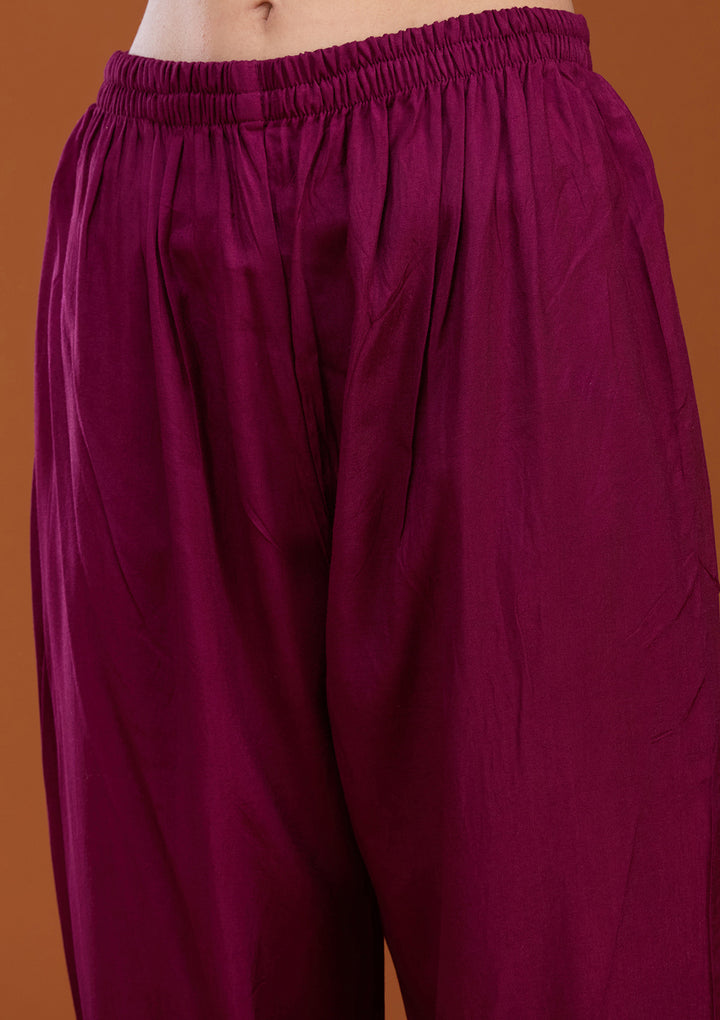 Wine Zariwork (Gold) Soft Raw Silk Readymade Salwar Suit