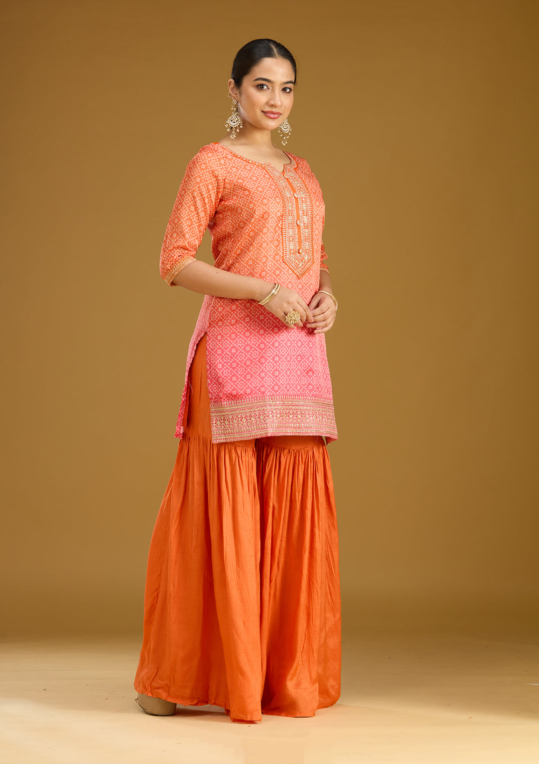 Orange Zariwork (Gold) Soft Raw Silk Readymade Salwar Suit