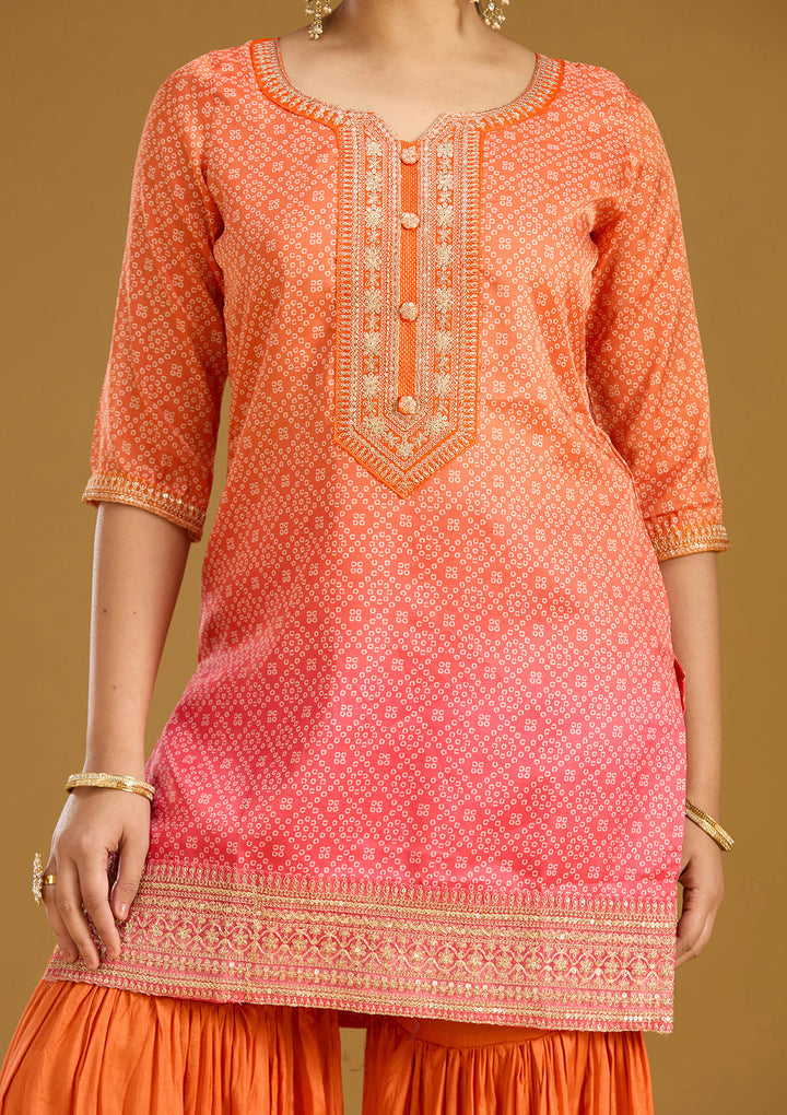 Orange Zariwork (Gold) Soft Raw Silk Readymade Salwar Suit