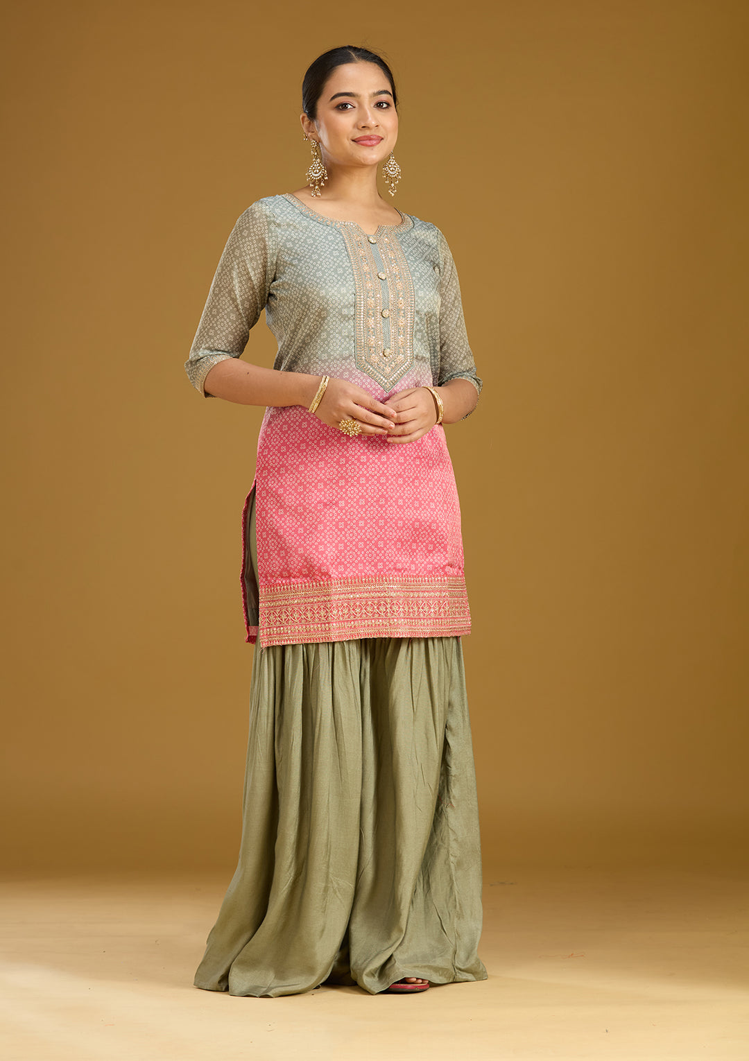 Sea Green Zariwork (Gold) Soft Raw Silk Readymade Salwar Suit