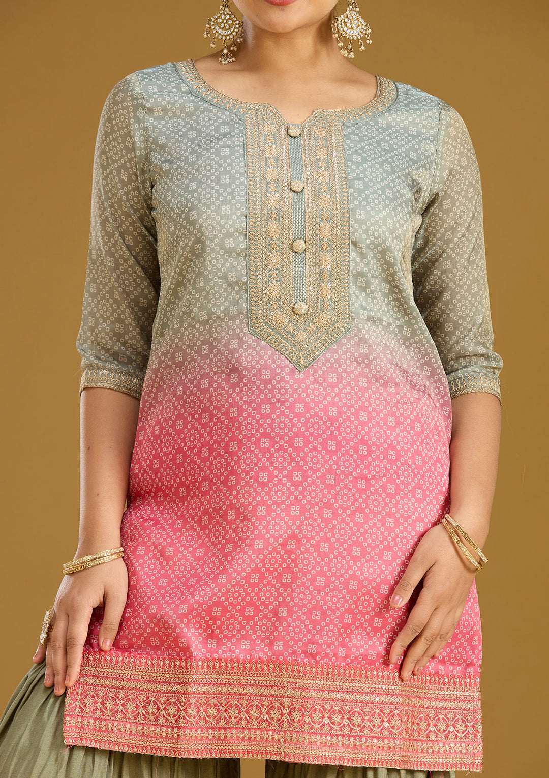 Sea Green Zariwork (Gold) Soft Raw Silk Readymade Salwar Suit