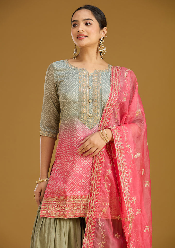 Sea Green Zariwork (Gold) Soft Raw Silk Readymade Salwar Suit